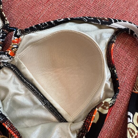 Women's Swim Dress in Floral Print, Black, Orange, White Size 8 - Picture 4 of 5